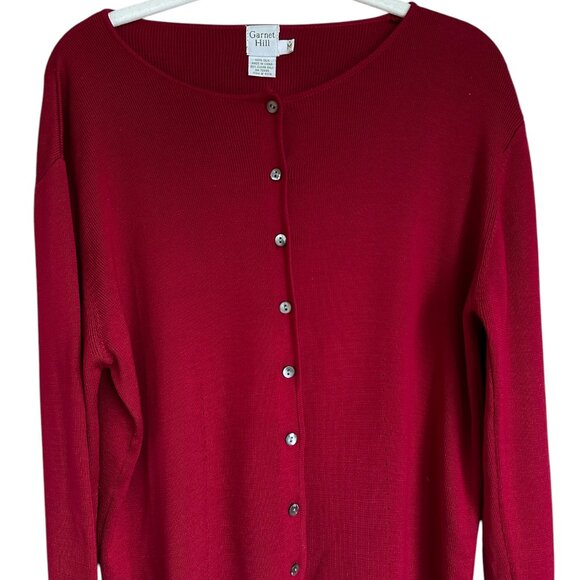 Garnet Hill silk cranberry cardigan pearly buttons Size M - Picture 2 of 6
